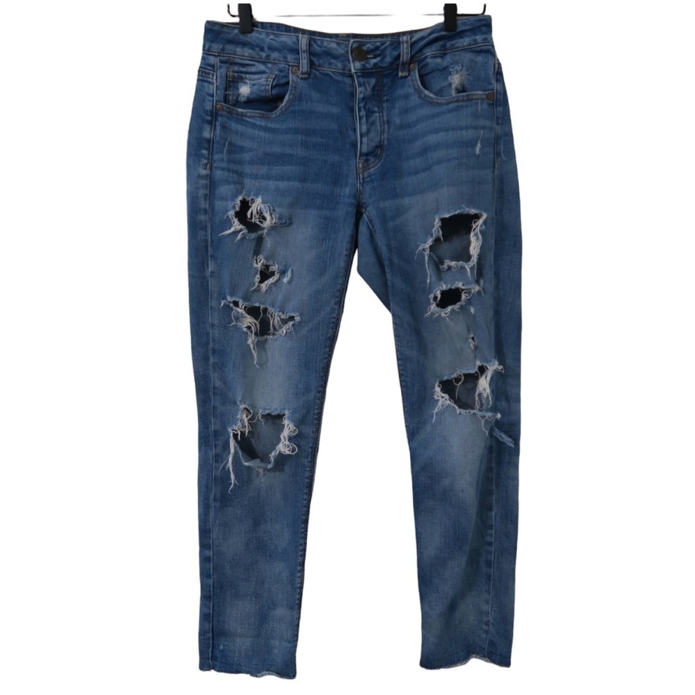 American Eagle Tomgirl Distressed Jeans Ripped Casual Cowgirl Blue